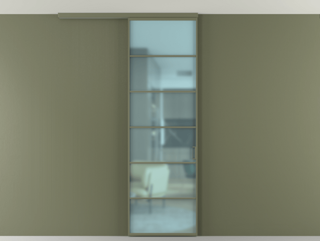 Перегородка Формато вдоль стены на потолок 1 створка АЛПР 040.04 Алюминий оливковый тёмный Сатинированное голубое стекло, триплекс Цена 696600 AMD | Volhovec