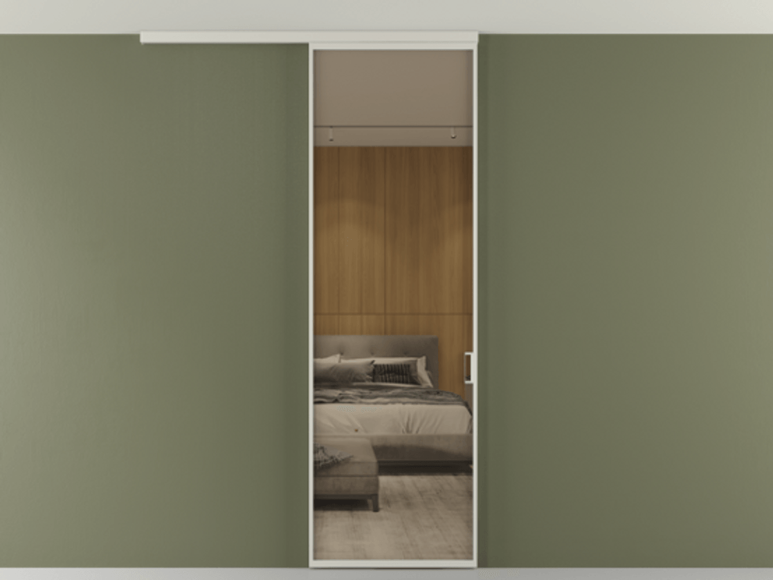 Перегородка Формато вдоль стены на потолок 1 створка АЛПР 040.01 Алюминий тёплый серый Рефлективное бронзовое стекло "Стопсол", калёное Цена 806380 AMD | Volhovec