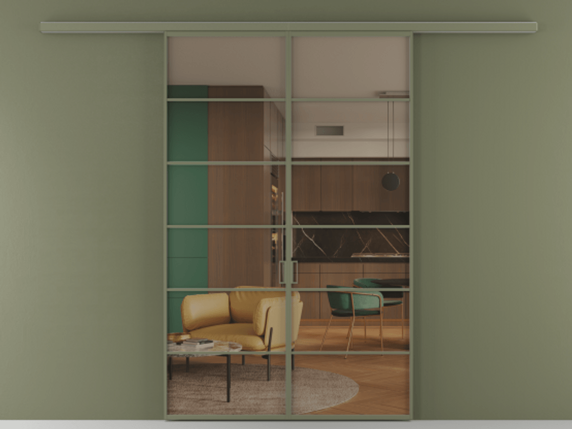 Перегородка Формато вдоль стены 2 створки АЛПР 040.04 Алюминий оливковый тёмный Прозрачное бронзовое стекло, триплекс Цена 1397020 AMD | Volhovec