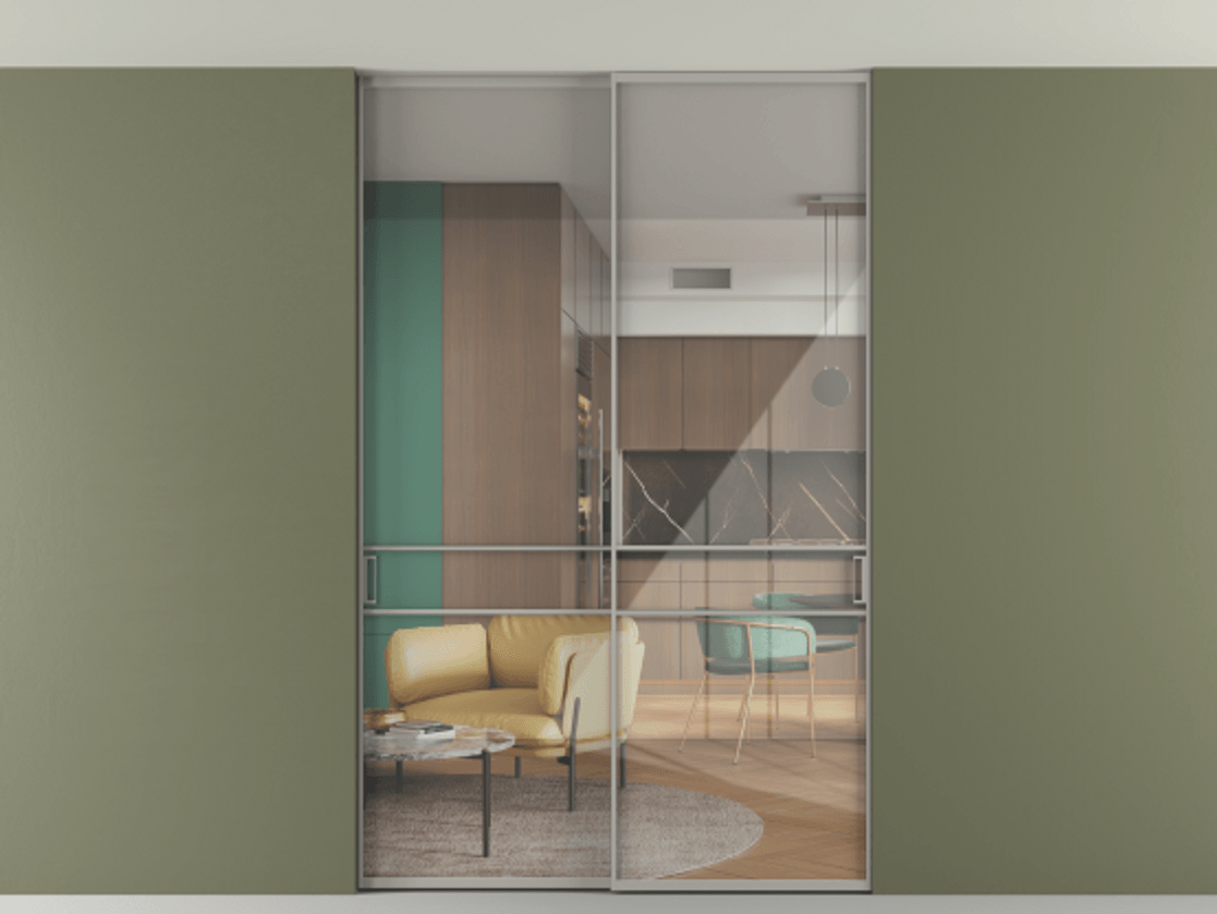 Перегородка Formato внутри проёма скрытое крепление в потолок 2 створки АЛПР 040.02 Алюминий нейтральный серый Рефлективное прозрачное стекло "Stopsol", калёное. Цена 2060430 AMD 1. Полотно 2 шт. (800/2100 мм)
2. Комплект установки раздвижной системы
3. Базовый комплект фурнитуры
4. Ручка RONDO. Фабрика дверей Волховец 8 (800) 551 43 19 Перегородка Formato внутри проёма скрытое крепление в потолок 2 створки АЛПР 040.02 Алюминий нейтральный серый Рефлективное прозрачное стекло "Stopsol", калёное Цена 2060430 AMD | Volhovec