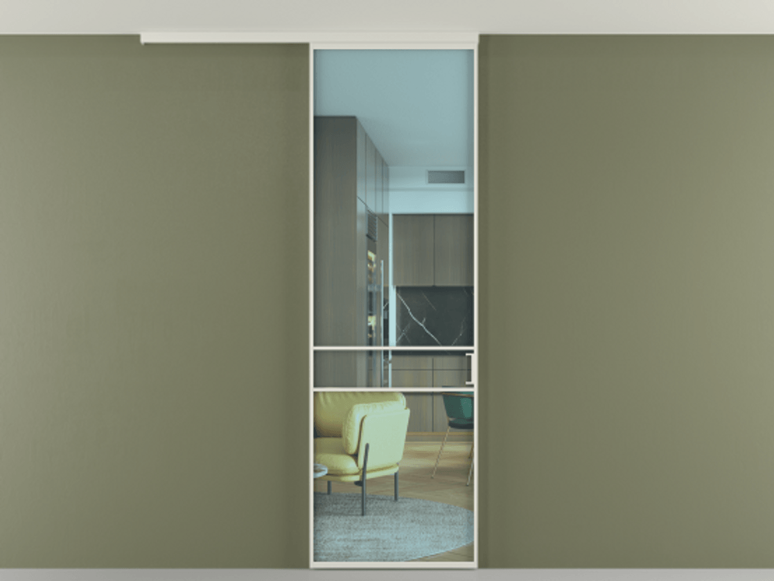 Перегородка Formato вдоль стены на потолок 1 створка АЛПР 040.02 Алюминий Белый Прозрачное голубое стекло, триплекс Цена 655000 AMD | Volhovec