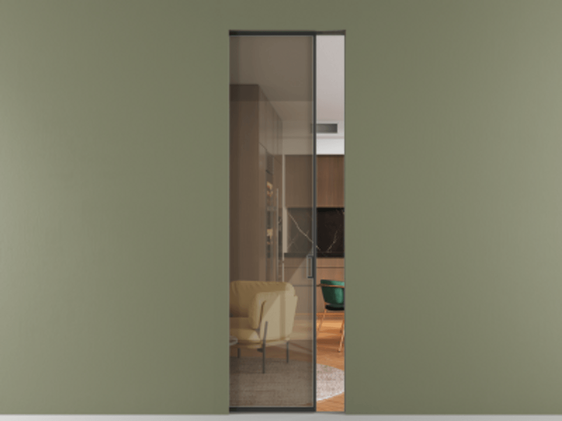 Перегородка Formato скрытый пенал 1 створка АЛПР 040.01 Алюминий Черный Рефлективное бронзовое стекло "Stopsol", калёное Цена 1143800 AMD | Volhovec