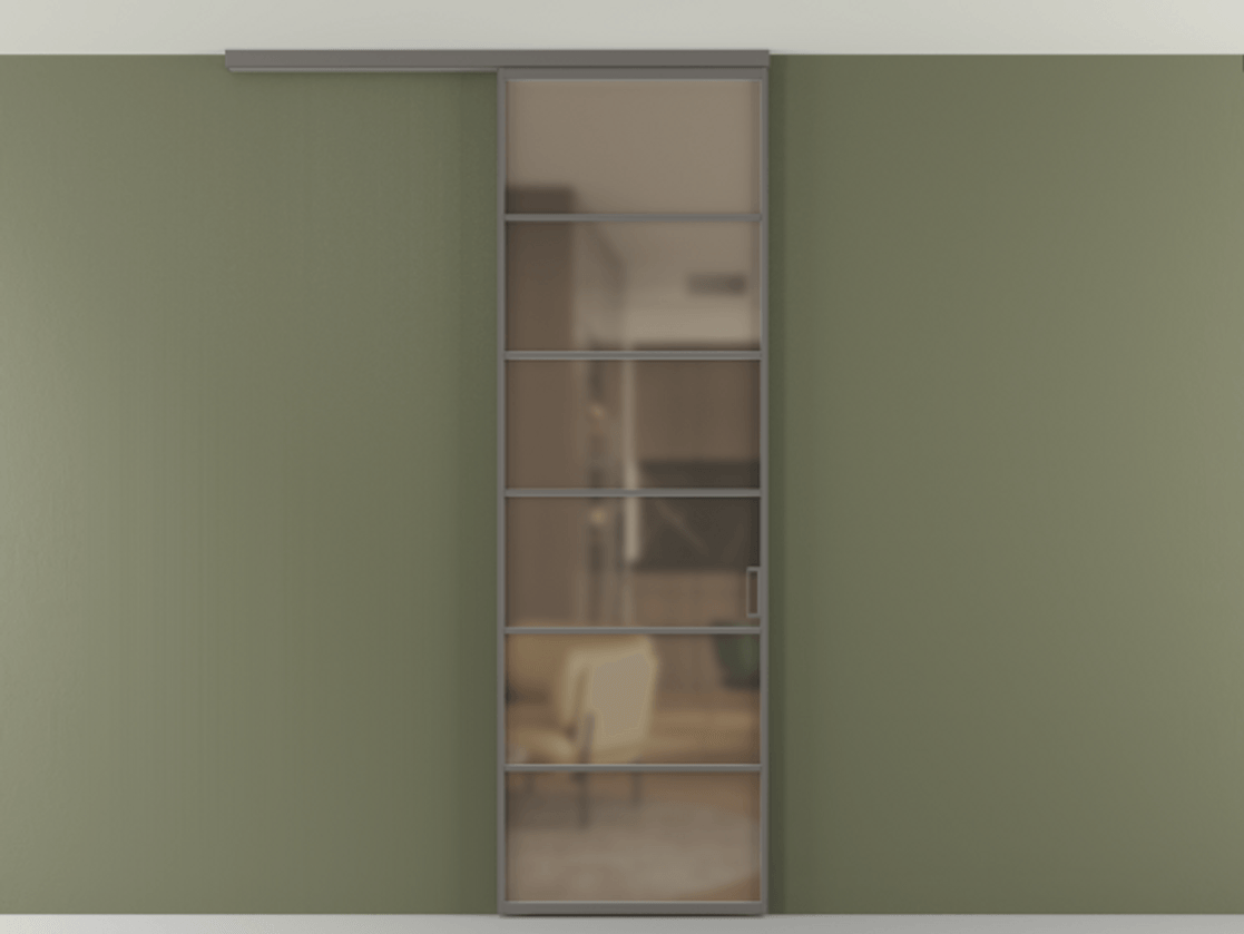 Перегородка Формато вдоль стены на потолок 1 створка АЛПР 040.04 Алюминий классический серый Сатинированное бронзовое стекло, триплекс Цена 727350 AMD | Volhovec