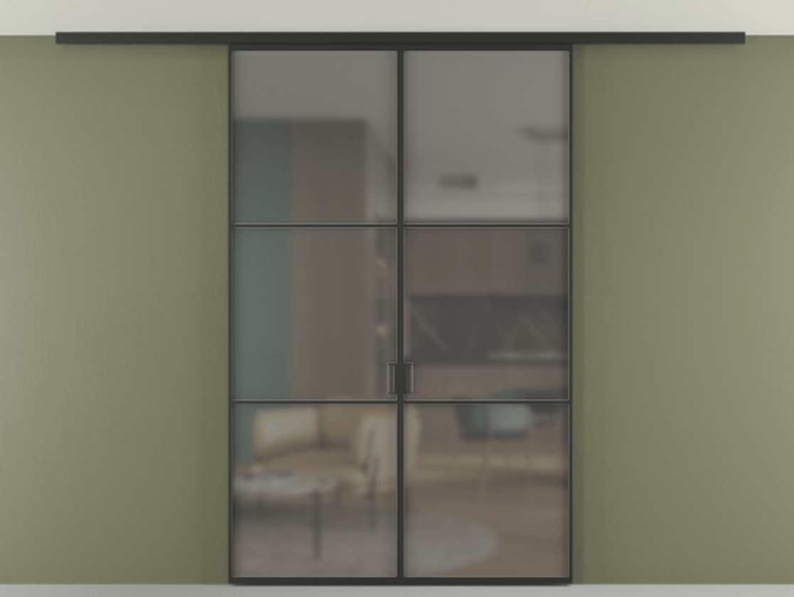 Перегородка Formato вдоль стены на потолок двустворчатая АЛПР 040.03 Алюминий Черный Сатинированное серое стекло, триплекс, 6 мм Цена 1391150 AMD | Volhovec