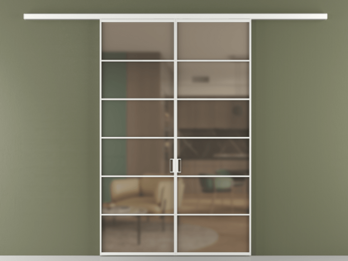 Перегородка Формато вдоль стены 2 створки АЛПР 040.04 Алюминий белоснежный Сатинированное бронзовое стекло, триплекс Цена 1397020 AMD | Volhovec