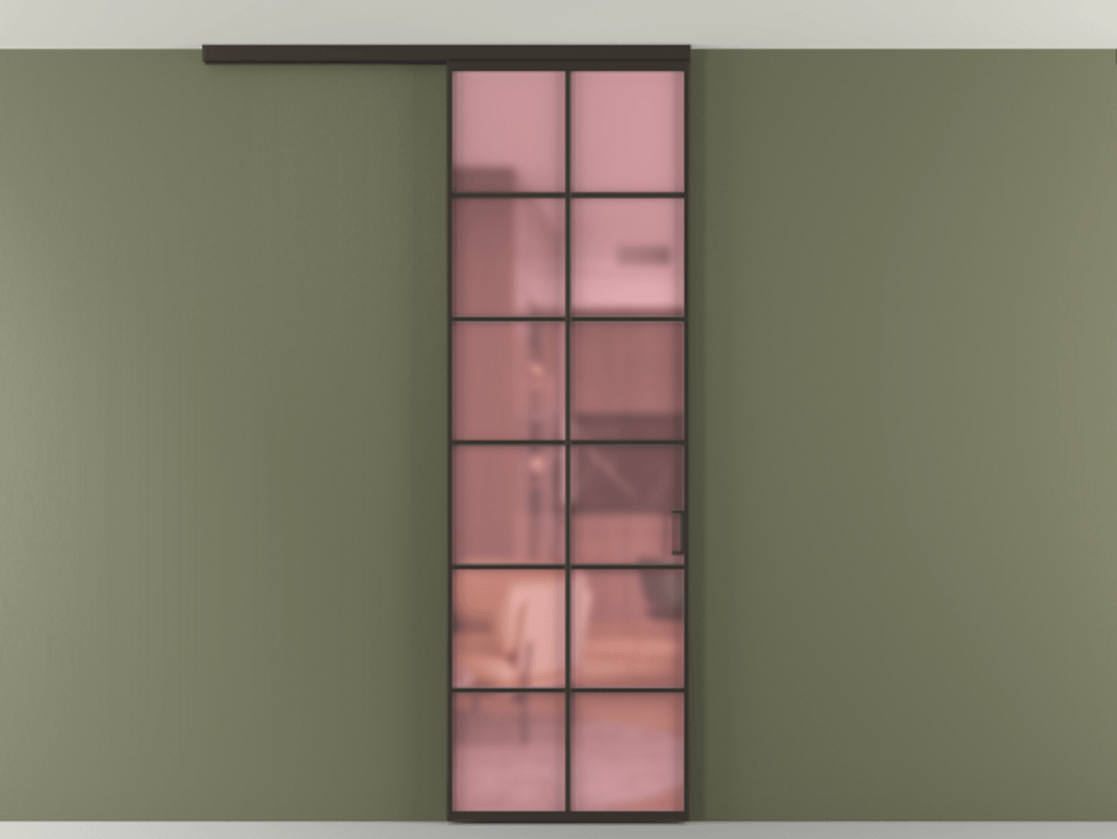 Перегородка Формато вдоль стены на потолок 1 створка АЛПР 040.05 Алюминий антрацит Сатинированное розовое стекло, триплекс Цена 696600 AMD | Volhovec