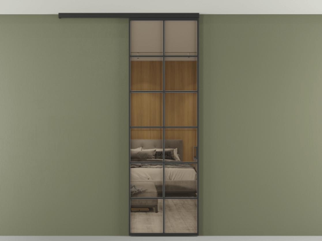 Перегородка Formato вдоль стены на потолок 1 створка АЛПР 040.05 Алюминий Черный Рефлективное бронзовое стекло "Stopsol", калёное Цена 869910 AMD | Volhovec