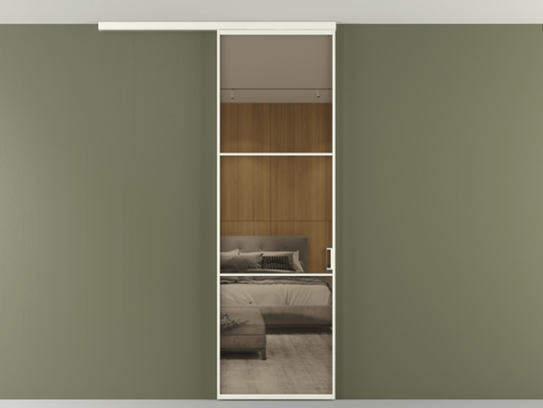 Перегородка Формато вдоль стены на потолок 1 створка АЛПР 040.03 Алюминий жемчужный Рефлективное бронзовое стекло "Стопсол", калёное Цена 724220 AMD | Volhovec