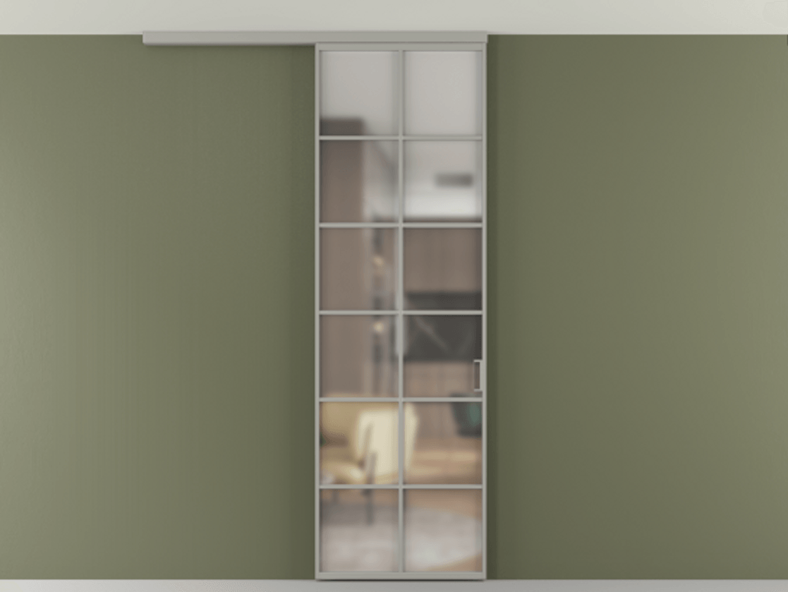 Перегородка Формато вдоль стены на потолок 1 створка АЛПР 040.05 Алюминий нейтральный серый Сатинированное стекло "Мателюкс Кристал Вижн", калёное, матовое, каленое 6 мм Цена 770520 AMD | Volhovec