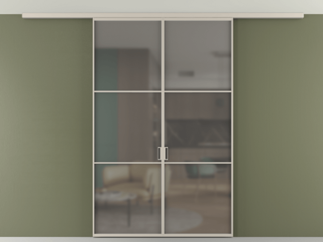 Перегородка Формато вдоль стены на потолок 2 створки АЛПР 040.03 Алюминий светло-бежевый Сатинированное серое стекло, триплекс Цена 1537090 AMD | Volhovec