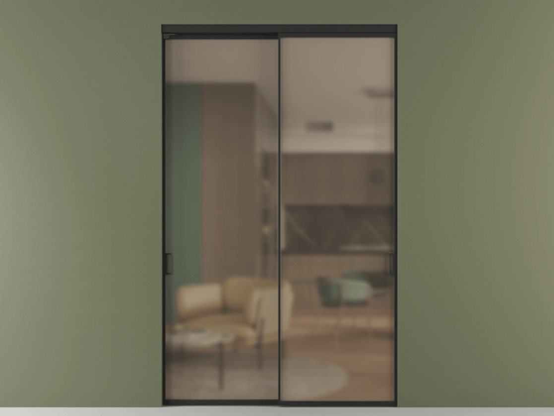 Перегородка Formato внутри проёма двустворчатая АЛПР 040.01 Алюминий Черный Сатинированное бронзовое стекло, триплекс, 6 мм Цена 179600 ₽  | Volhovec