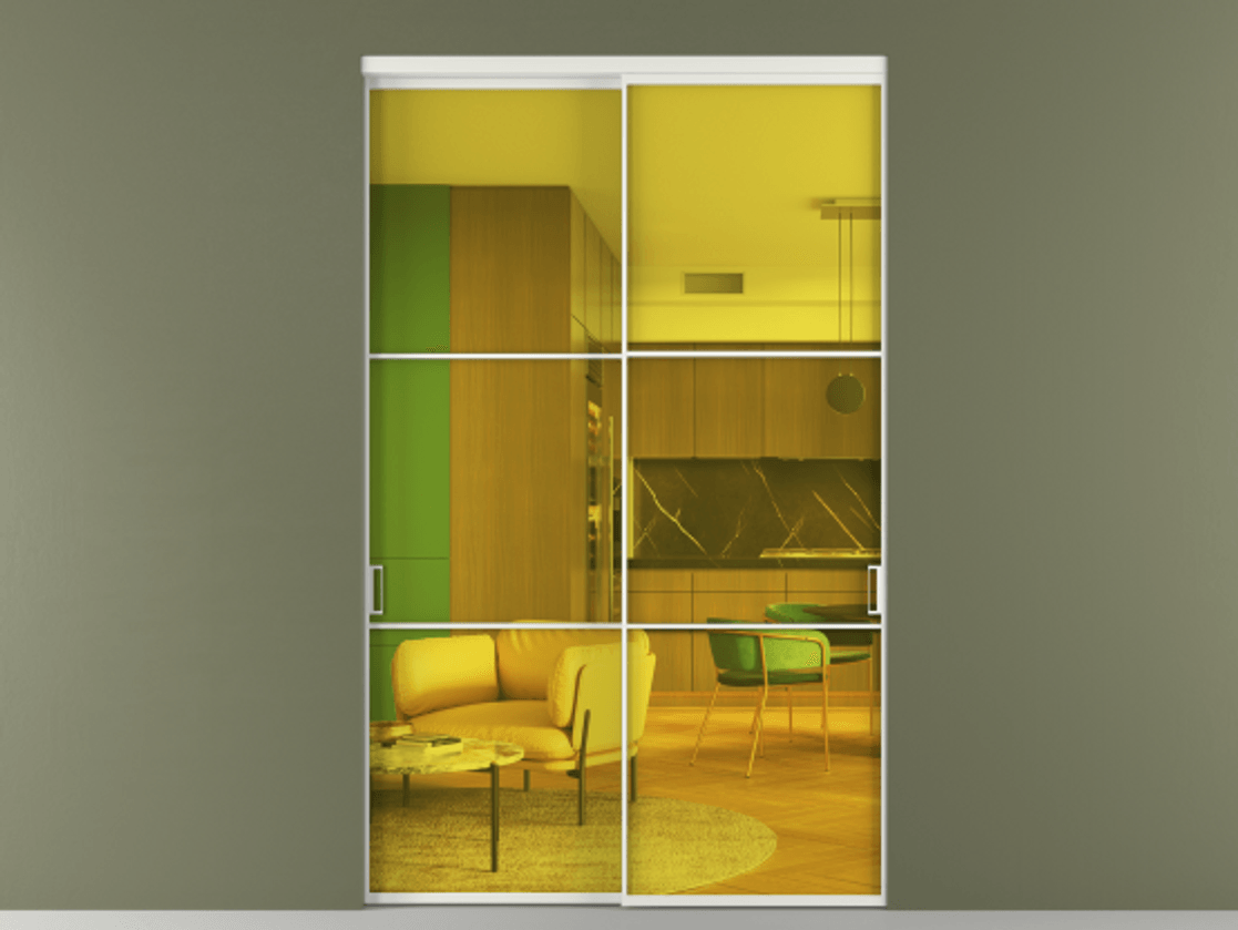 Перегородка Formato внутри проёма 2 створки АЛПР 040.03 Алюминий светло-серый Прозрачное жёлтое стекло, триплекс Цена 3117800 AMD  | Volhovec