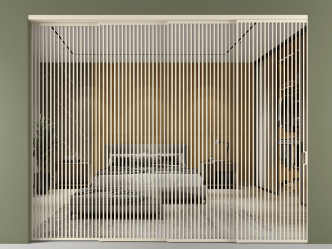 Перегородка Формато внутри проёма 4 створки с синхронным механизмом АЛПР 040.06 Алюминий бежево-серый Двустороннее зеркало, триплекс , триплекс 6 мм Цена 5242250 AMD | Volhovec