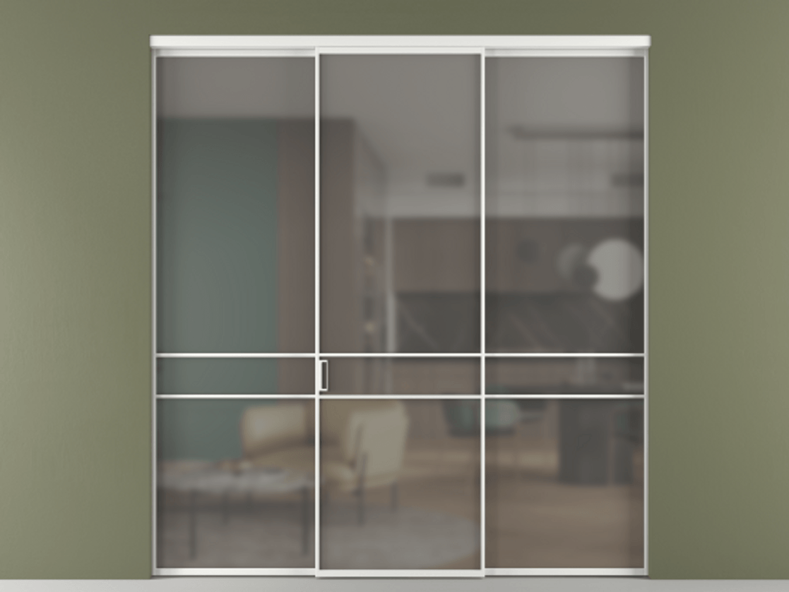 Перегородка Формато внутри проёма 3 створки АЛПР 040.02 Алюминий белоснежный Сатинированное серое стекло, триплекс Цена 1600180 AMD | Volhovec