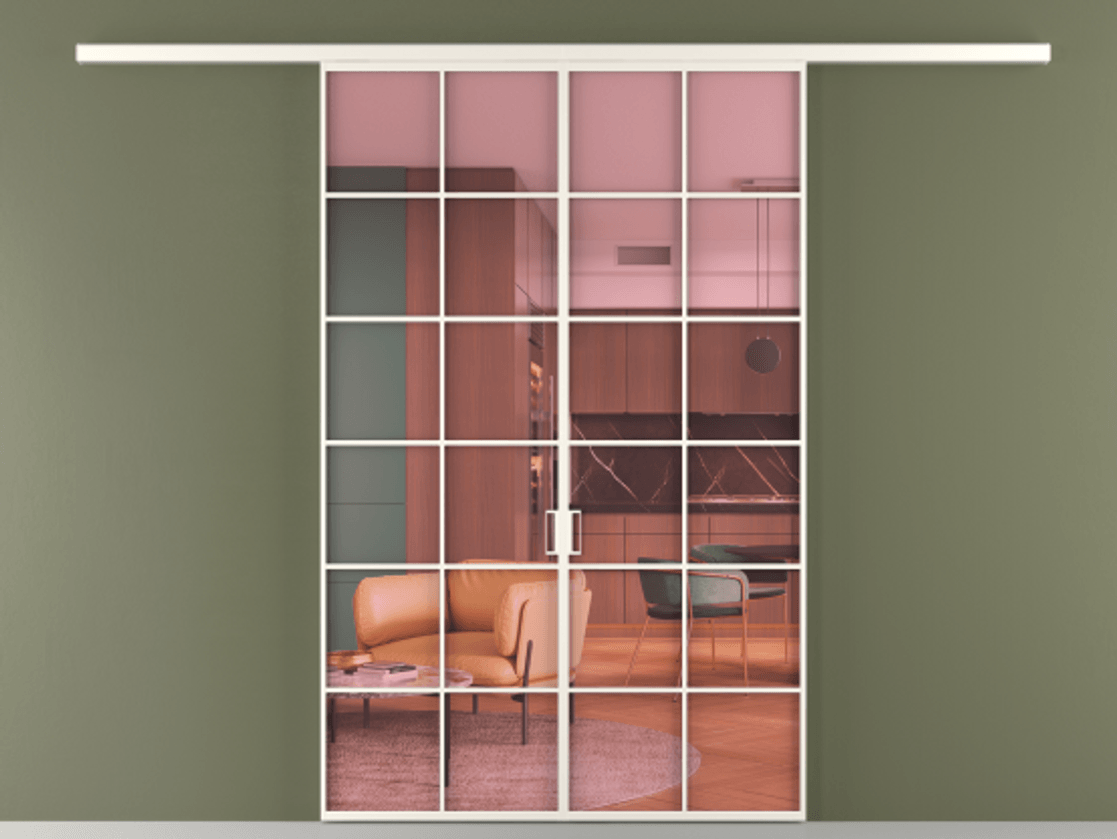 Перегородка Формато вдоль стены 2 створки АЛПР 040.05 Алюминий пудровый белый Прозрачное розовое стекло, триплекс Цена 1397000 AMD | Volhovec