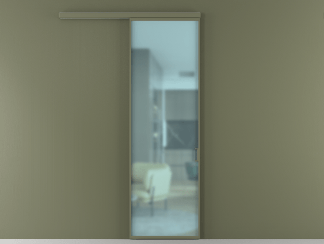 Перегородка Formato вдоль стены 1 створка АЛПР 040.01 Алюминий оливковый тёмный Сатинированное голубое стекло, триплекс Цена 662800 AMD  | Volhovec