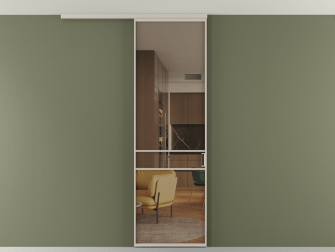 Перегородка Formato вдоль стены на потолок 1 створка АЛПР 040.02 Алюминий светло-бежевый Прозрачное бронзовое стекло, триплекс Цена 653210 AMD | Volhovec