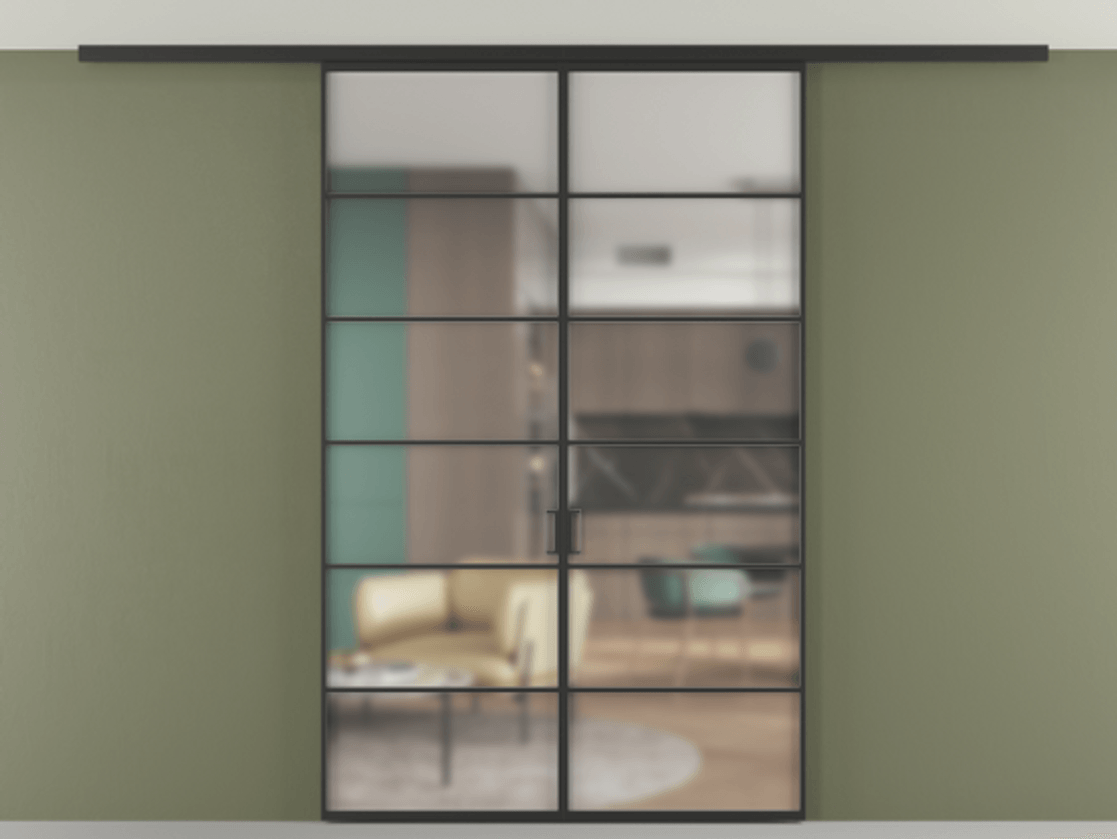 Перегородка Формато вдоль стены на потолок 2 створки АЛПР 040.04 Алюминий Черный Сатинированное стекло "Мателюкс Кристал Вижн", калёное, матовое, каленое 6 мм Цена 1693960 AMD | Volhovec