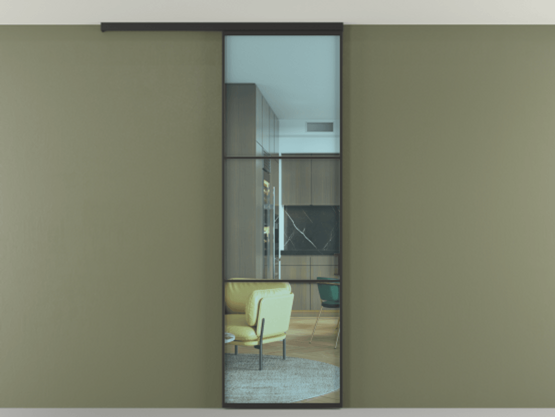 Перегородка Formato вдоль стены на потолок 1 створка АЛПР 040.03 Алюминий Черный Прозрачное голубое стекло, триплекс Цена 655000 AMD | Volhovec