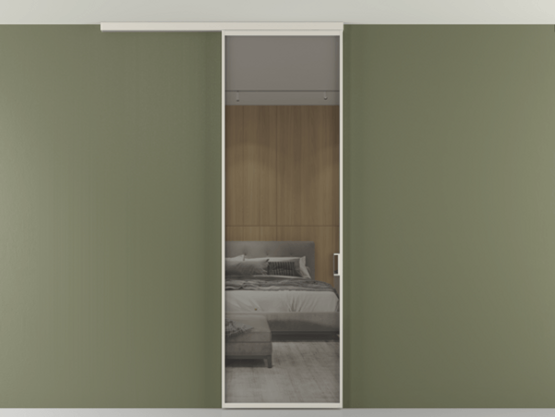 Перегородка Формато вдоль стены на потолок 1 створка АЛПР 040.01 Алюминий облачно-серый Рефлективное серое стекло "Стопсол", калёное Цена 806380 AMD | Volhovec