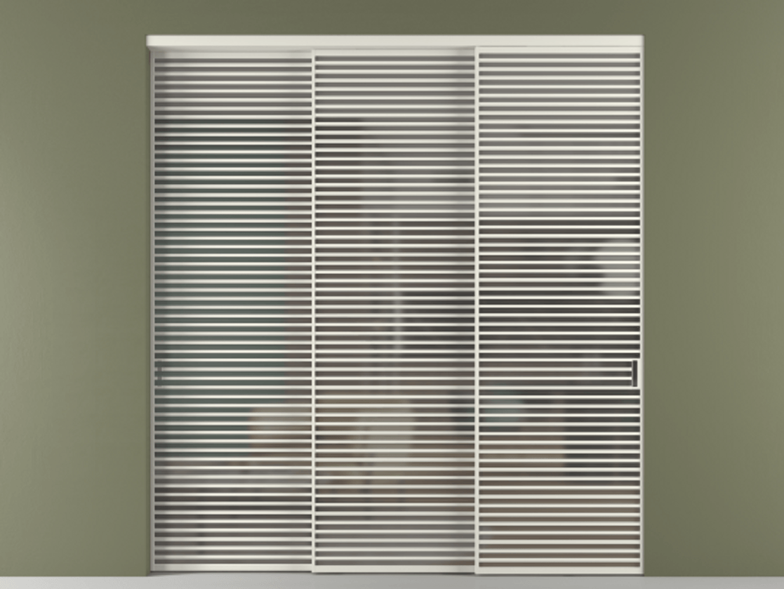 Перегородка Formato внутри проёма телескопик синхро 2 АЛПР 040.07 Алюминий Белый Сатинированное серое стекло, триплекс, 6 мм Цена 614200 ₽  | Volhovec