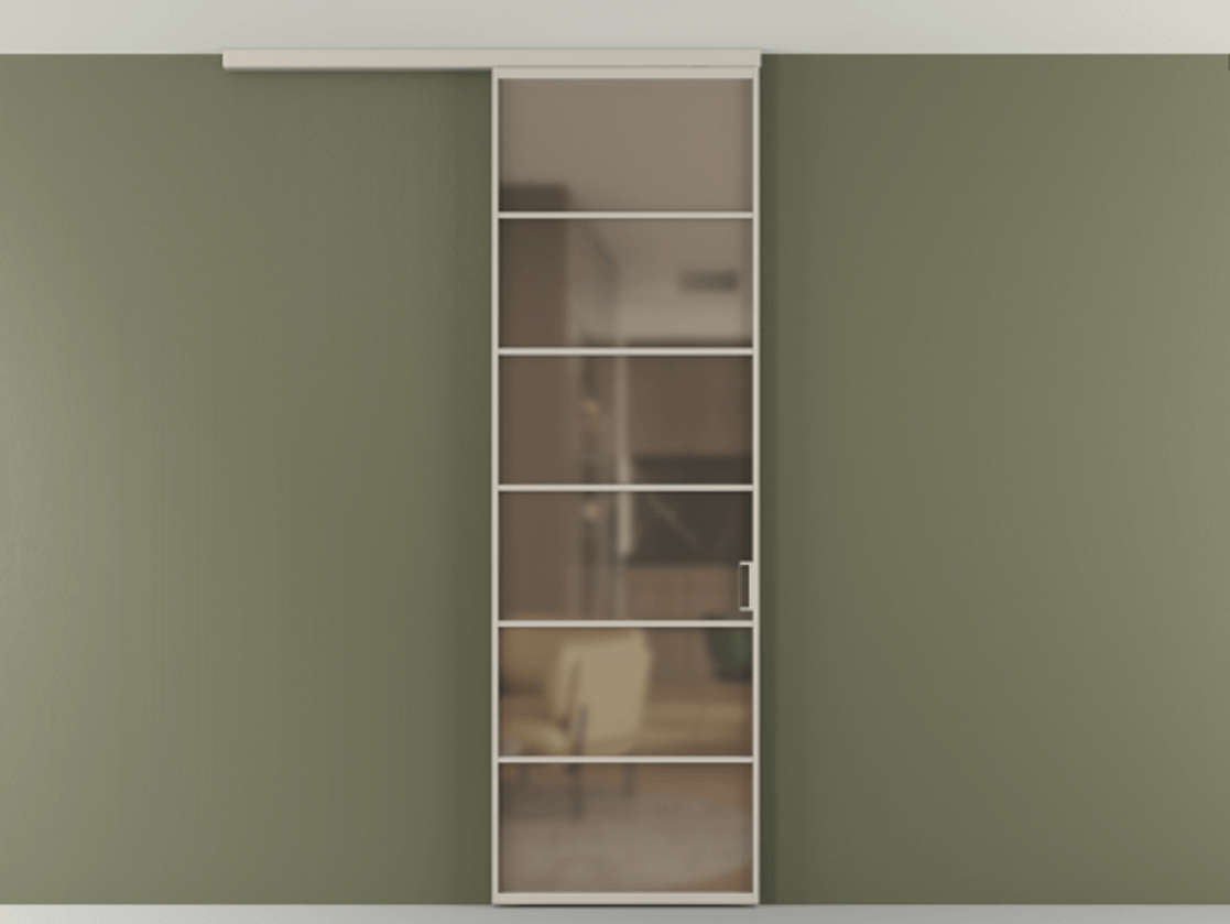 Перегородка Формато вдоль стены на потолок 1 створка АЛПР 040.04 Алюминий светло-бежевый Сатинированное бронзовое стекло, триплекс Цена 727350 AMD | Volhovec