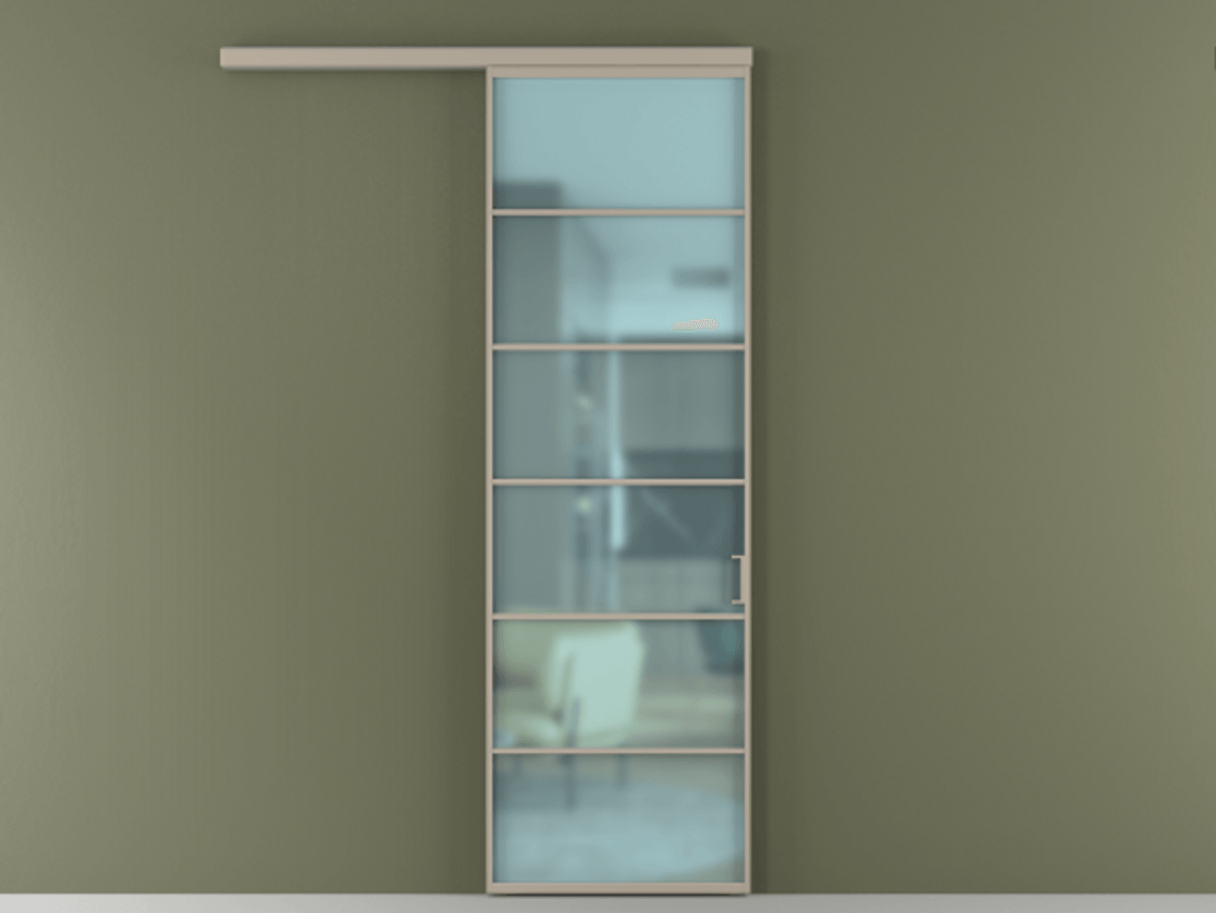 Перегородка Формато вдоль стены 1 створка АЛПР 040.04 Алюминий бисквитный Сатинированное голубое стекло, триплекс Цена 757500 AMD  | Volhovec