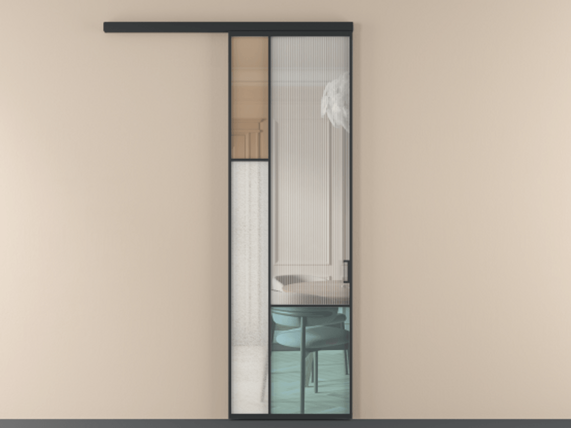 Перегородка Mosaic вдоль стены 1 створка АЛПР 041.13 Алюминий Черный Комбинация стекол Группы 1 и Группы 3 Цена 926600 AMD | Volhovec