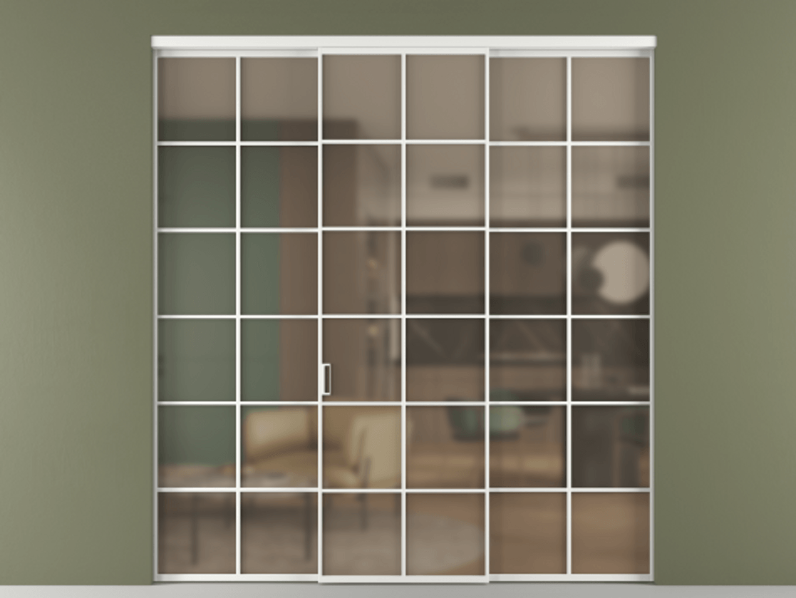 Перегородка Формато внутри проёма 3 створки АЛПР 040.05 Алюминий белоснежный Сатинированное бронзовое стекло, триплекс Цена 1718540 AMD | Volhovec