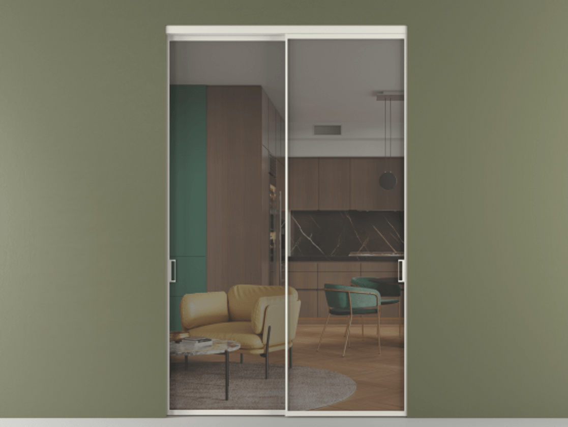 Перегородка Formato внутри проёма 2 створки АЛПР 040.01 Алюминий Белый Прозрачное серое стекло, триплекс Цена 2719720 AMD  | Volhovec