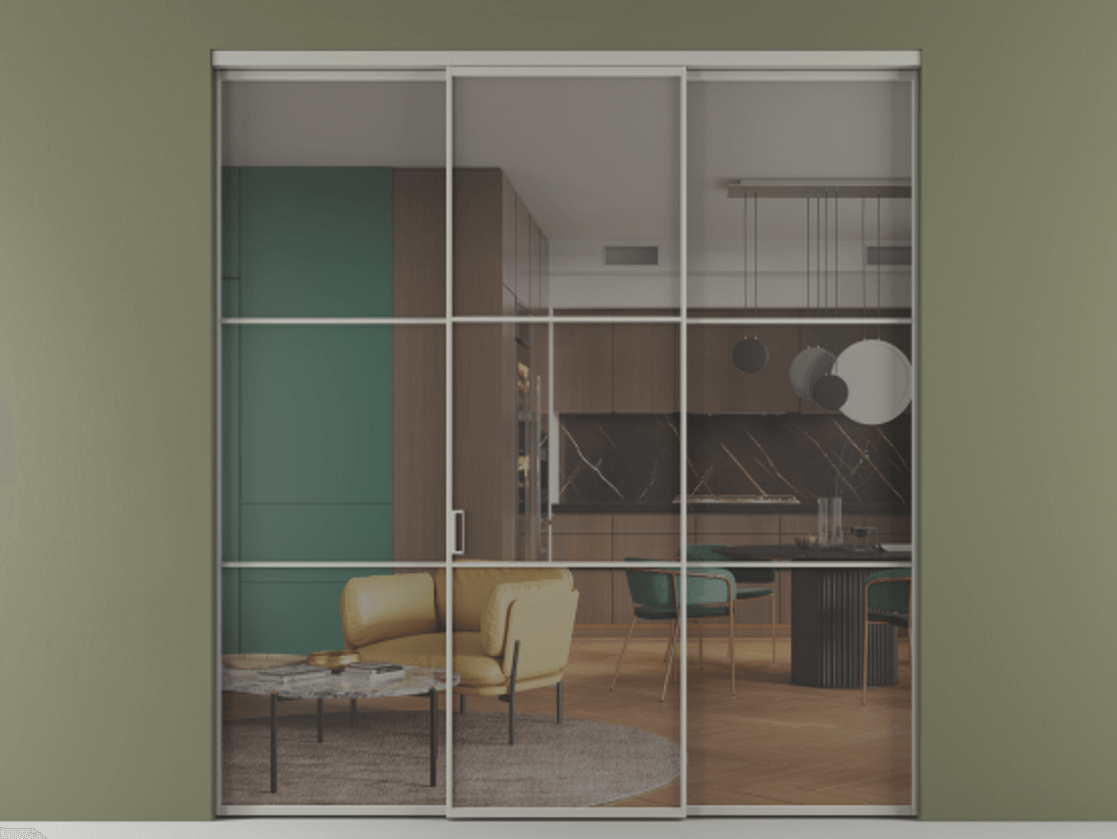 Перегородка Формато внутри проёма 3 створки АЛПР 040.03 Алюминий нейтральный серый Прозрачное серое стекло, триплекс Цена 1600180 AMD | Volhovec