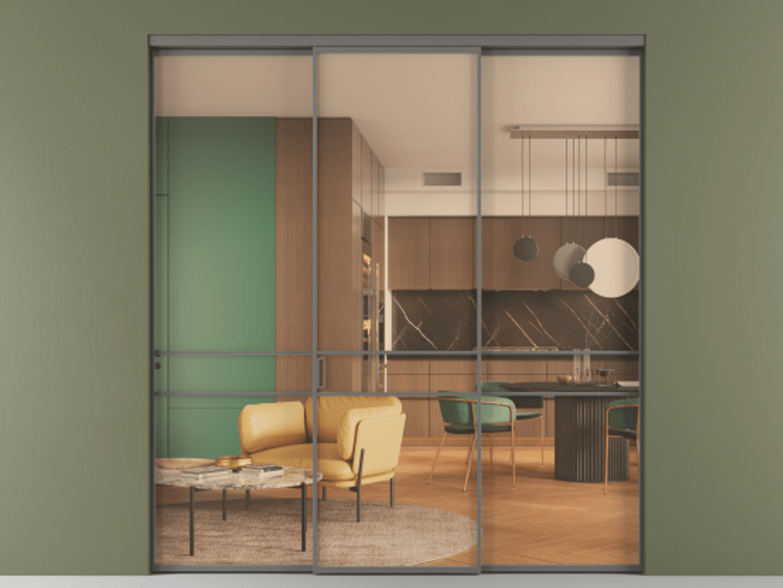 Перегородка Formato внутри проёма 3 створки АЛПР 040.02 Алюминий классический серый Прозрачное оранжевое стекло, триплекс Цена 1600200 AMD | Volhovec