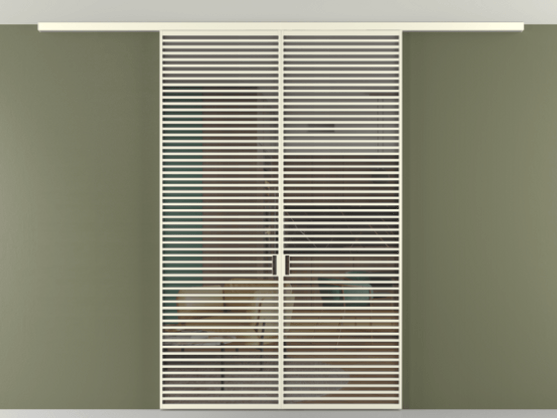 Перегородка Формато вдоль стены на потолок 2 створки АЛПР 040.07 Алюминий молочно-белый Прозрачное серое стекло, триплекс Цена 367356 ₽ | Volhovec