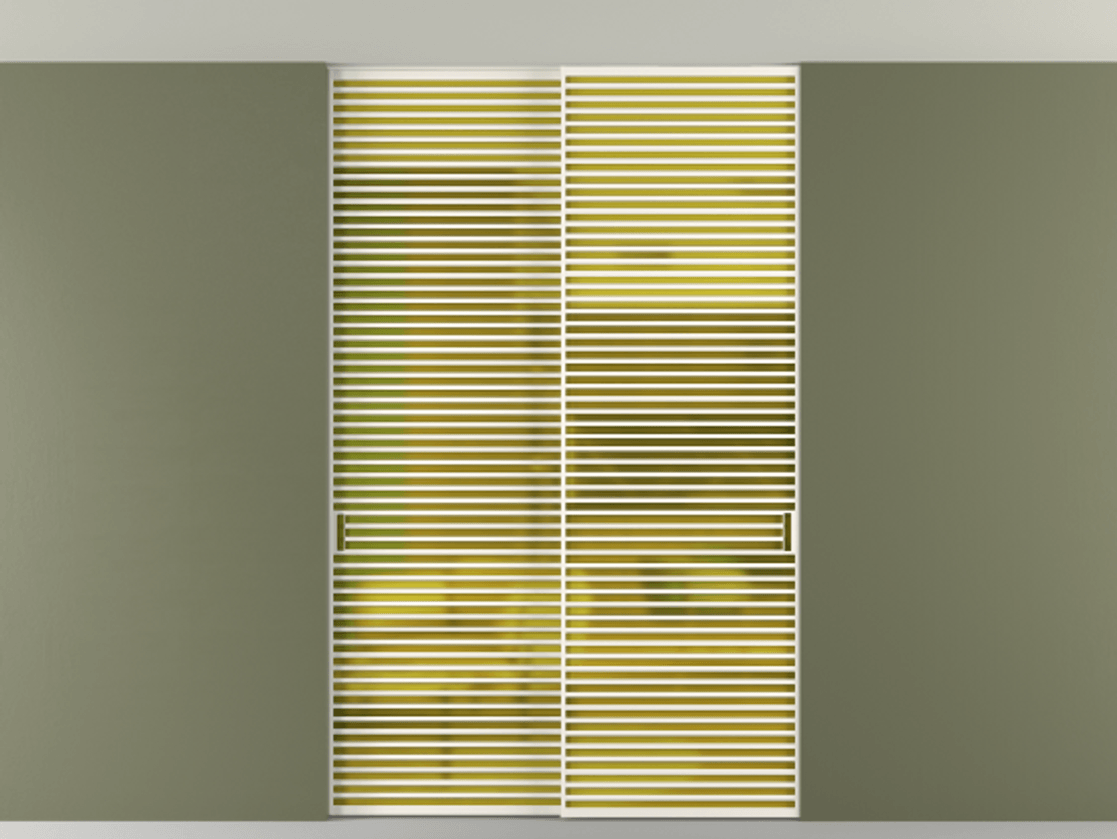 Перегородка Формато внутри проёма скрытое крепление в потолок 2 створки АЛПР 040.07 Алюминий пудровый белый Сатинированное жёлтое стекло, триплекс Цена 2764500 AMD | Volhovec