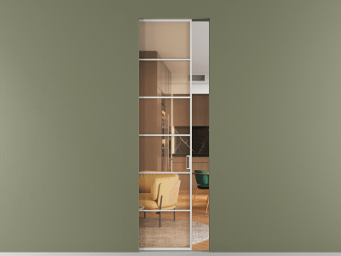 Перегородка Formato скрытый пенал 1 створка АЛПР 040.04 Алюминий Белый Прозрачное оранжевое стекло, триплекс Цена 1174800 AMD | Volhovec