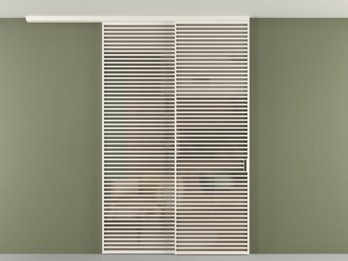 Перегородка Формато вдоль стены на потолок 2 створки с синхронным механизмом АЛПР 040.07 Алюминий пудровый белый Сатинированное бронзовое стекло, триплекс Цена 3551530 AMD | Volhovec