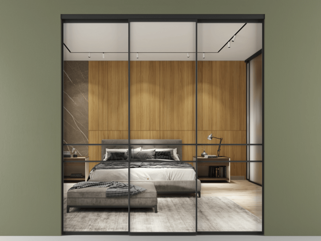 Перегородка Формато внутри проёма 3 створки АЛПР 040.02 Алюминий Черный Двустороннее зеркало, триплекс , триплекс 6 мм Цена 1537460 AMD | Volhovec