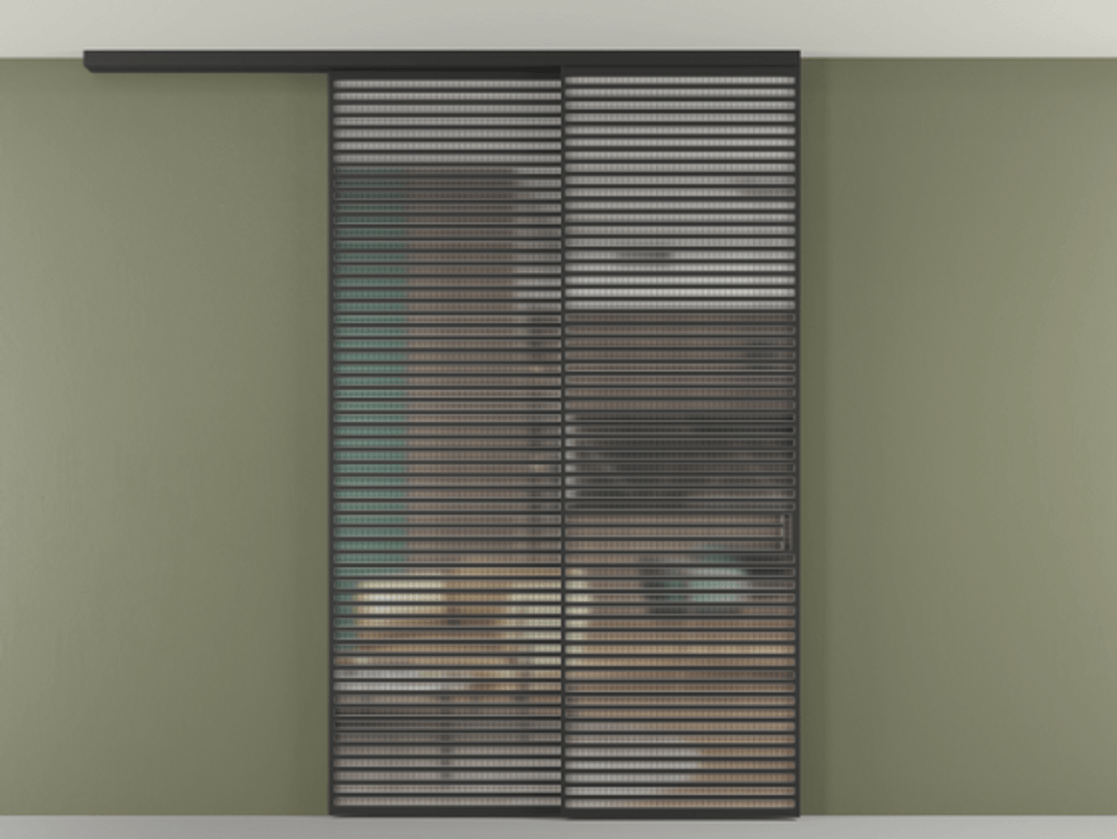 Перегородка Formato вдоль стены на потолок телескопик синхро 2 АЛПР 040.07 Алюминий Черный Декоративное стекло с сеткой "Mesh silver", триплекс Цена 3489080 AMD | Volhovec