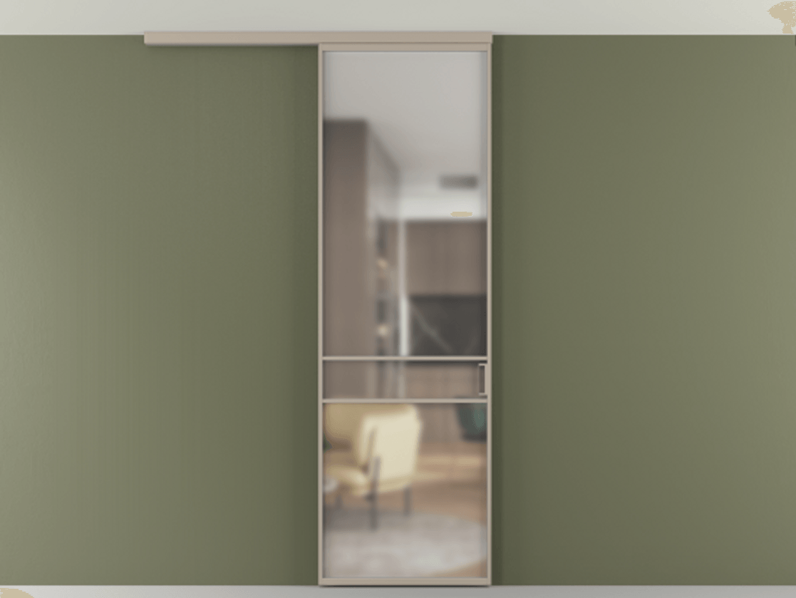 Перегородка Формато вдоль стены на потолок 1 створка АЛПР 040.02 Алюминий бисквитный Сатинированное стекло "Мателюкс Кристал Вижн", калёное, матовое, каленое 6 мм Цена 846440 AMD | Volhovec