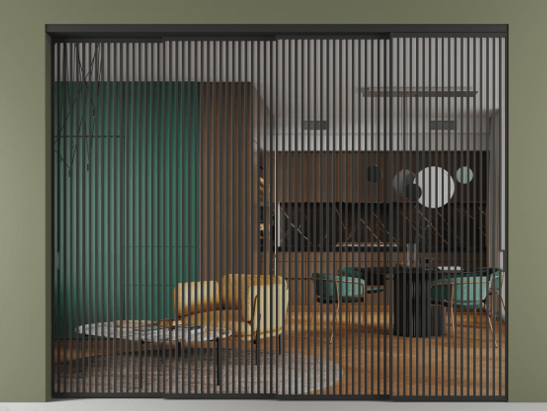 Перегородка Formato внутри проёма телескопик синхро 3 АЛПР 040.06 Алюминий Черный Прозрачное стекло "Crystal Vision", калёное, 6 мм. Скрытый короб ЧЕР Цена 5764100 AMD 1. Полотно 4 шт.  (800/2100 мм)
2. Комплект установки раздвижной системы
3. Базовый комплект фурнитуры
4. Комплект фурнитуры телескопик синхро-3
5. Ручка RONDO
. Фабрика дверей Волховец 8 (800) 551 43 19  Перегородка Formato внутри проёма телескопик синхро 3 АЛПР 040.06 Алюминий Черный Прозрачное стекло "Crystal Vision", калёное, 6 мм Цена 5764100 AMD | Volhovec