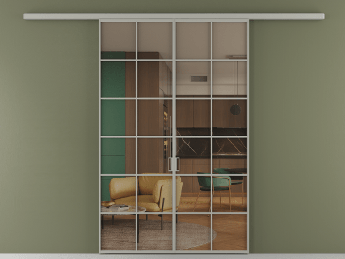 Перегородка Formato вдоль стены 2 створки АЛПР 040.05 Алюминий нейтральный серый Прозрачное бронзовое стекло, триплекс Цена 248600 ₽ | Volhovec