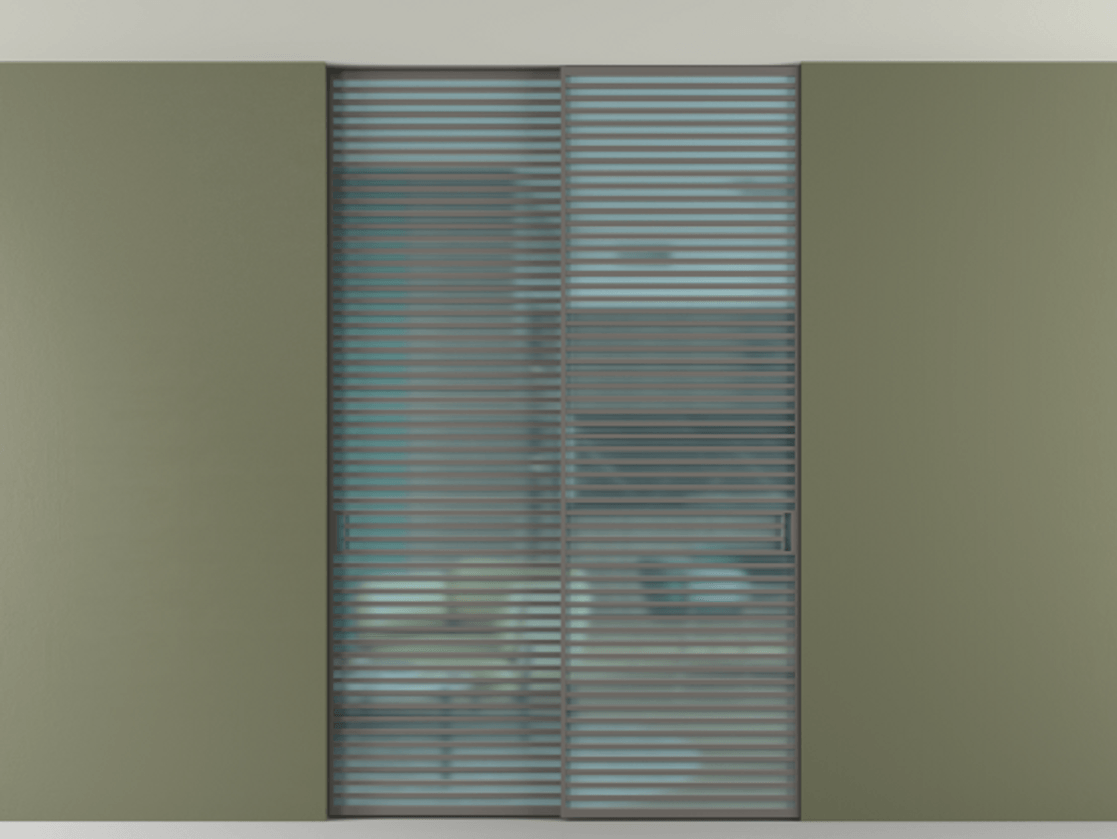 Перегородка Формато внутри проёма скрытое крепление в потолок 2 створки АЛПР 040.07 Алюминий классический серый Сатинированное голубое стекло, триплекс Цена 2764500 AMD | Volhovec