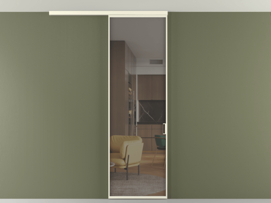 Перегородка Formato вдоль стены на потолок 1 створка АЛПР 040.01 Алюминий молочно-белый Прозрачное серое стекло, триплекс Цена 623170 AMD | Volhovec