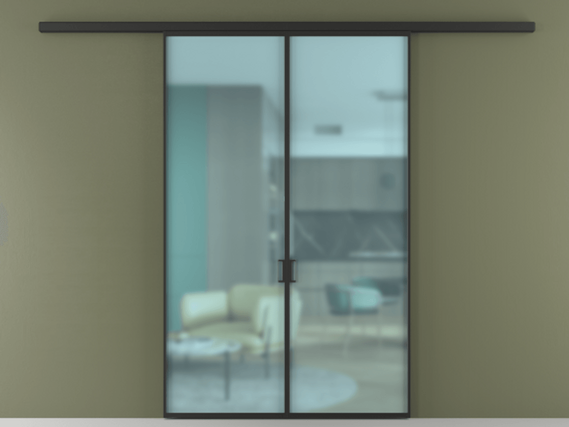 Перегородка Formato вдоль стены 2 створки АЛПР 040.01 Алюминий Черный Сатинированное голубое стекло, триплекс Цена 1438500 AMD | Volhovec