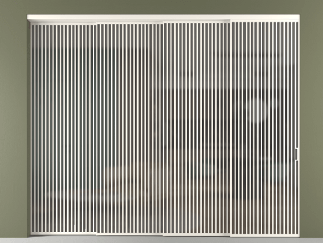 Перегородка Формато внутри проёма 4 створки с синхронным механизмом АЛПР 040.06 Алюминий пудровый белый Сатинированное серое стекло, триплекс Цена 5242250 AMD | Volhovec