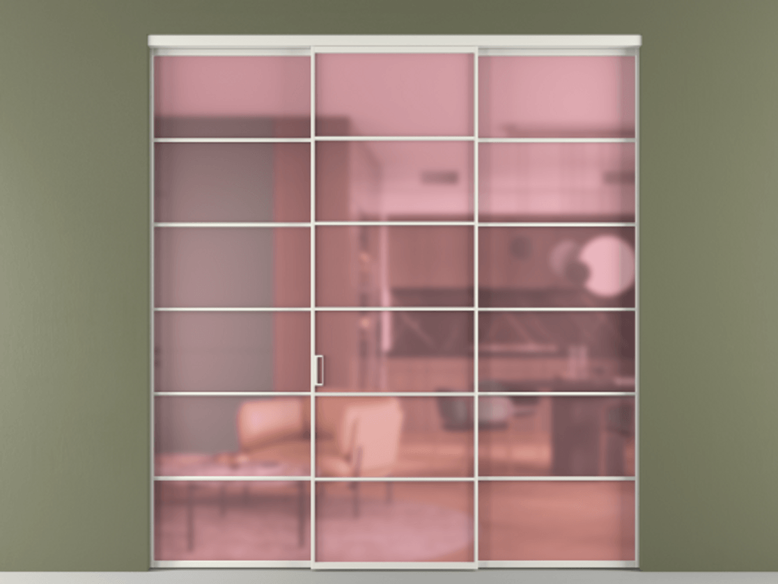 Перегородка Формато внутри проёма 3 створки АЛПР 040.04 Алюминий серый Сатинированное розовое стекло, триплекс Цена 1718500 AMD | Volhovec