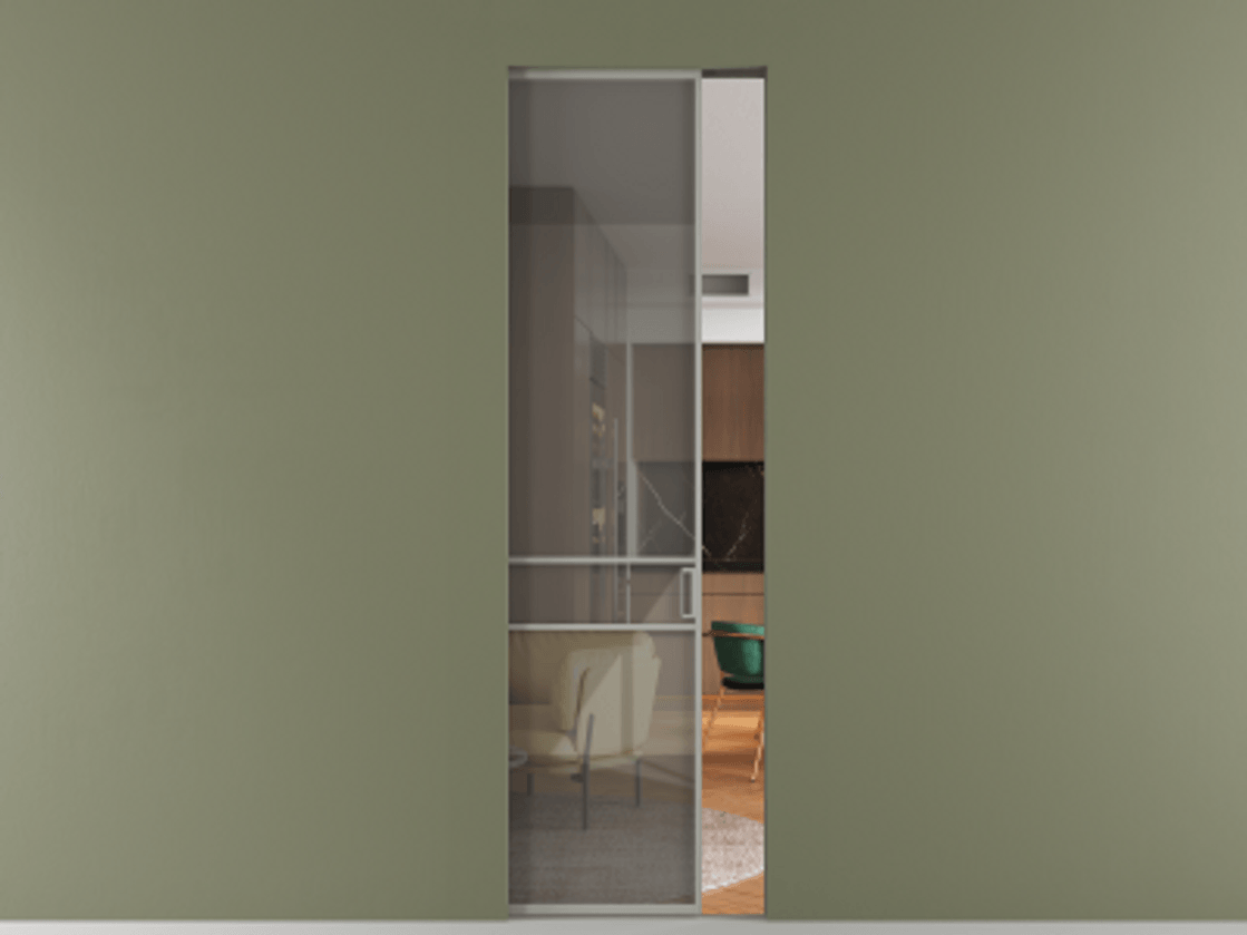 Перегородка Formato скрытый пенал 1 створка АЛПР 040.02 Алюминий нейтральный серый Рефлективное серое стекло "Stopsol", калёное Цена 1203100 AMD | Volhovec