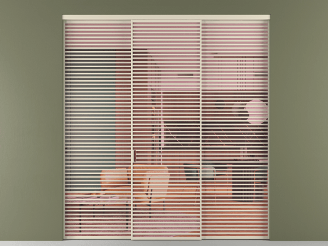 Перегородка Formato внутри проёма 3 створки АЛПР 040.07 Алюминий бежево-серый Прозрачное розовое стекло, триплекс Цена 483740 ₽ | Volhovec