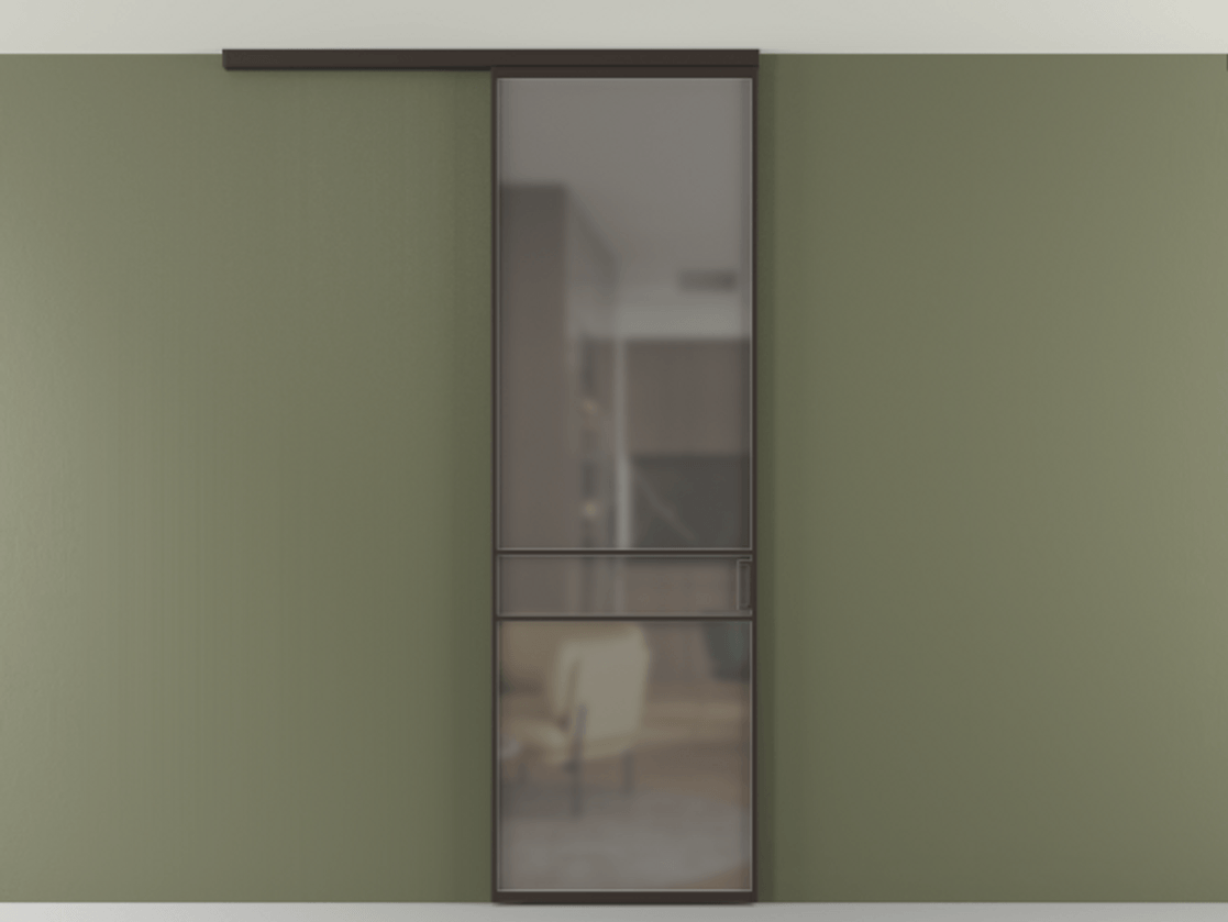 Перегородка Формато вдоль стены на потолок 1 створка АЛПР 040.02 Алюминий антрацит Сатинированное серое стекло, триплекс Цена 653210 AMD | Volhovec