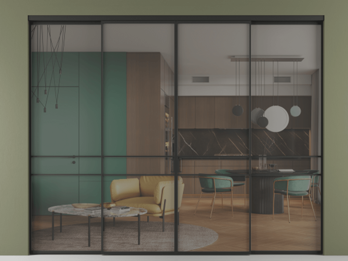 Перегородка Формато внутри проёма 4 створки АЛПР 040.02 Алюминий Черный Прозрачное серое стекло, триплекс Цена 2570810 AMD  | Volhovec